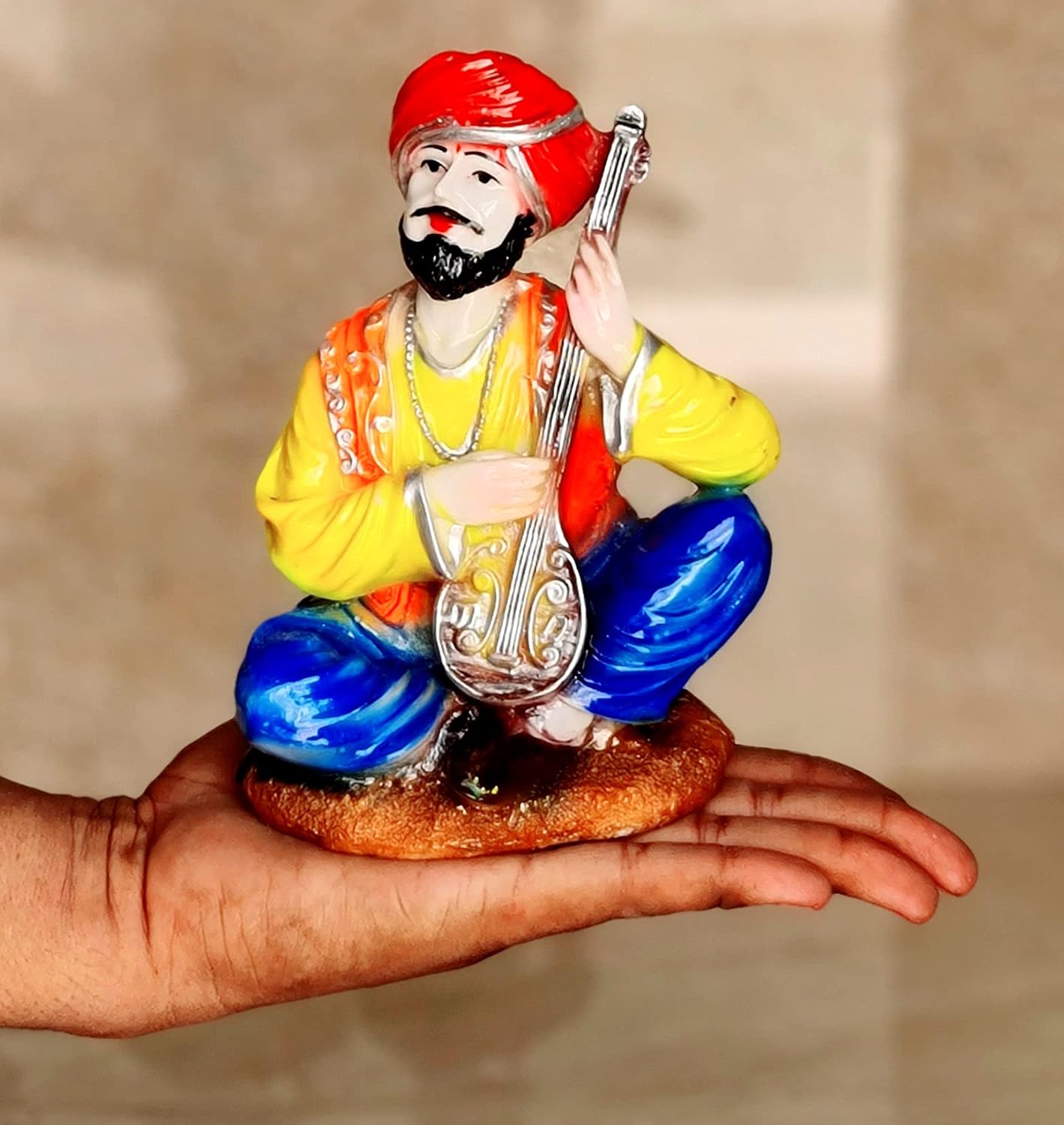 Set of 6 Size 6.6 eSplanade Resin Rajasthani Punjabi Musical Folks Showpiece Figurine Sculpture (Set of 6) | Decorative Items - Home Decor | Multicolour - 6.6 Inches (Yellow Multi)